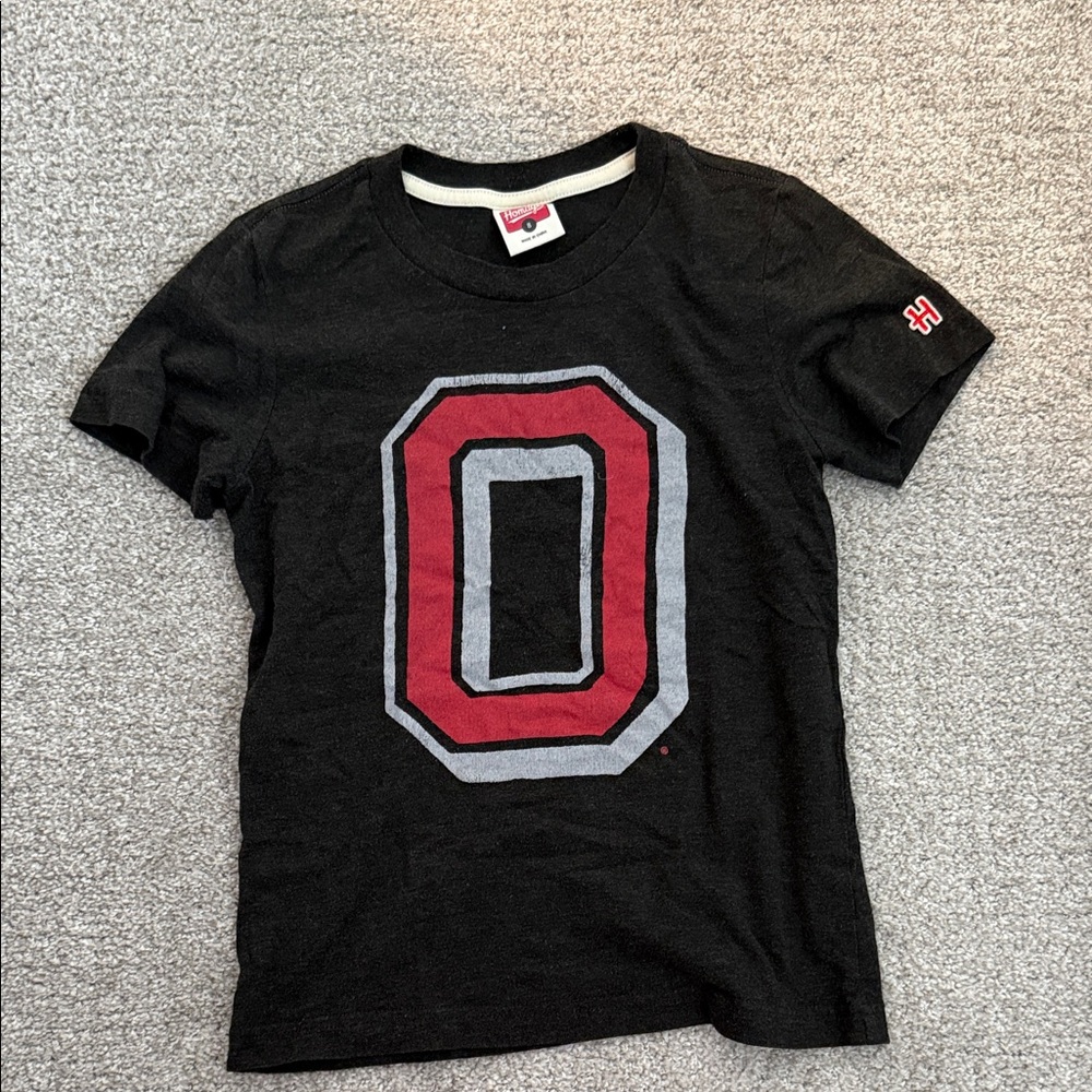 HOMAGE Black Tee with Red and Gray O Design OHIO STATE